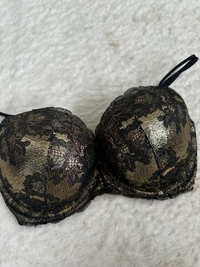Victoria's Secret Black Lace Bra with Gold Underlay